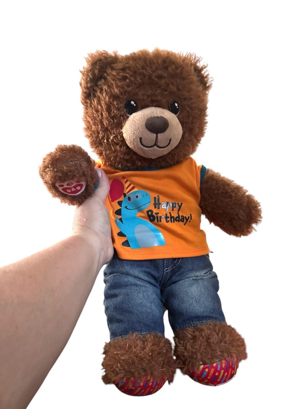 Build-A-Bear Workshop Brown Teddy Bear Plush Toy with Birthday T-Shirt & Jeans
